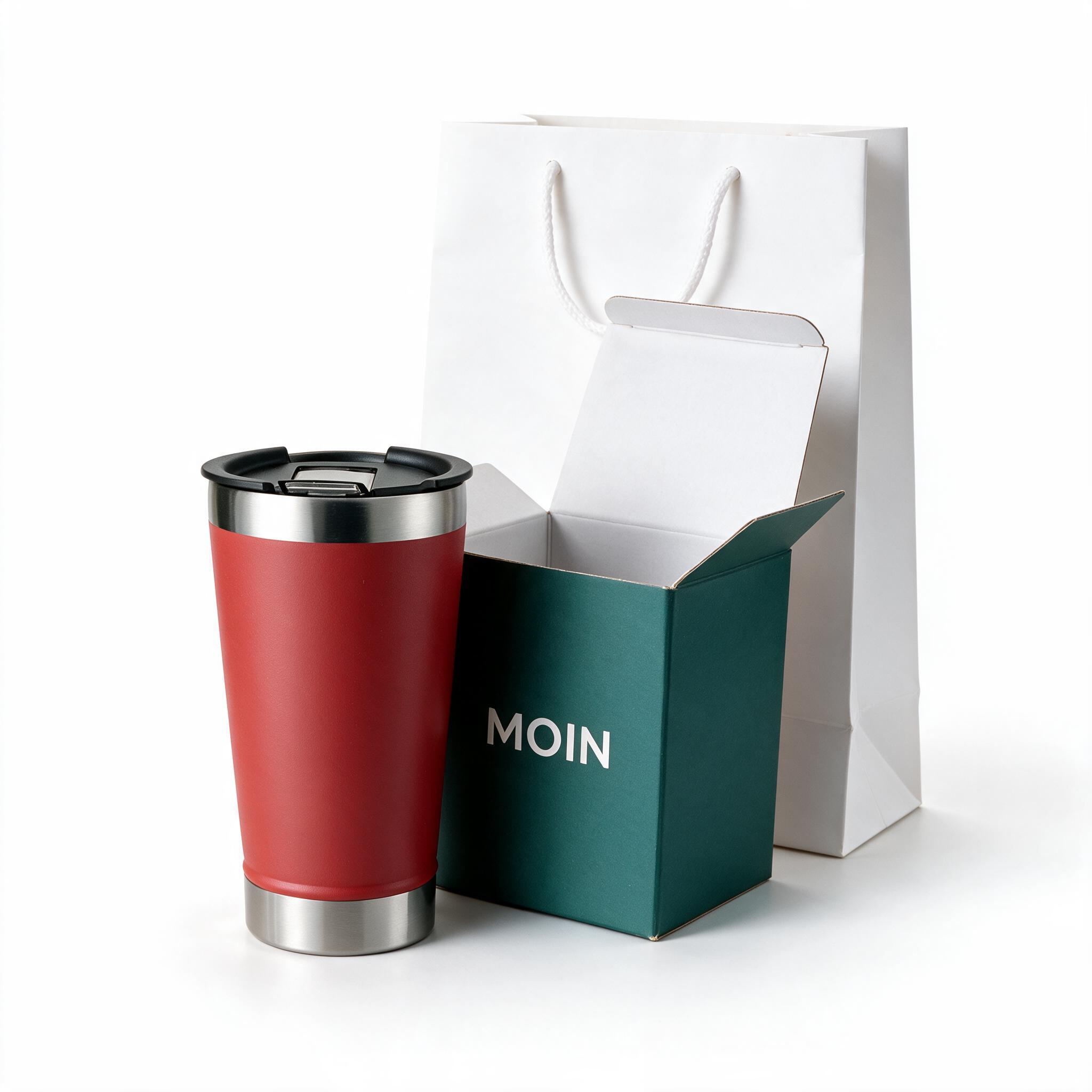 Retail-ready product with custom color box and branded gift bag showing complete launch-ready packaging